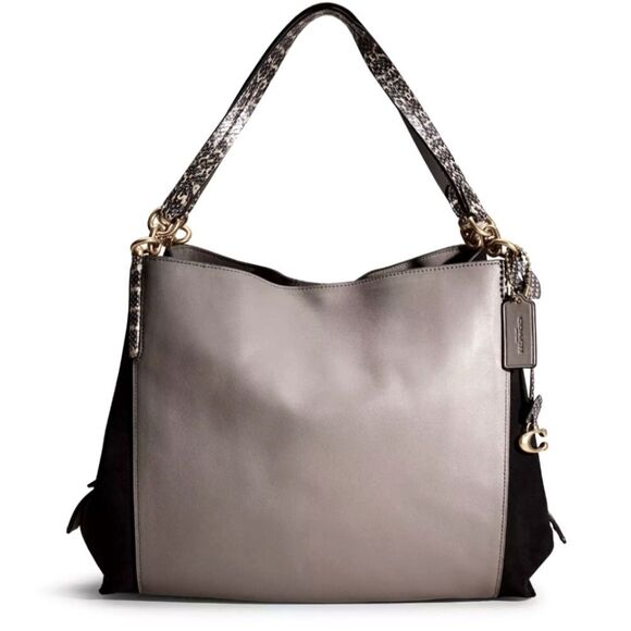 COACH Dalton Exotic Snakeprint Suede Leather Shoulder Bag - Picture 1 of 12